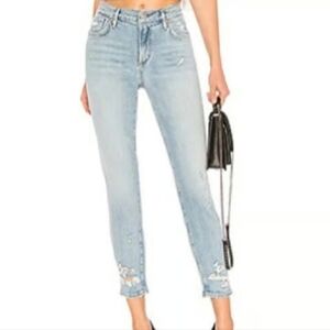 Agolde High Rise Skinny Jeans Distressed Light Blue Women SOPHIE CROP